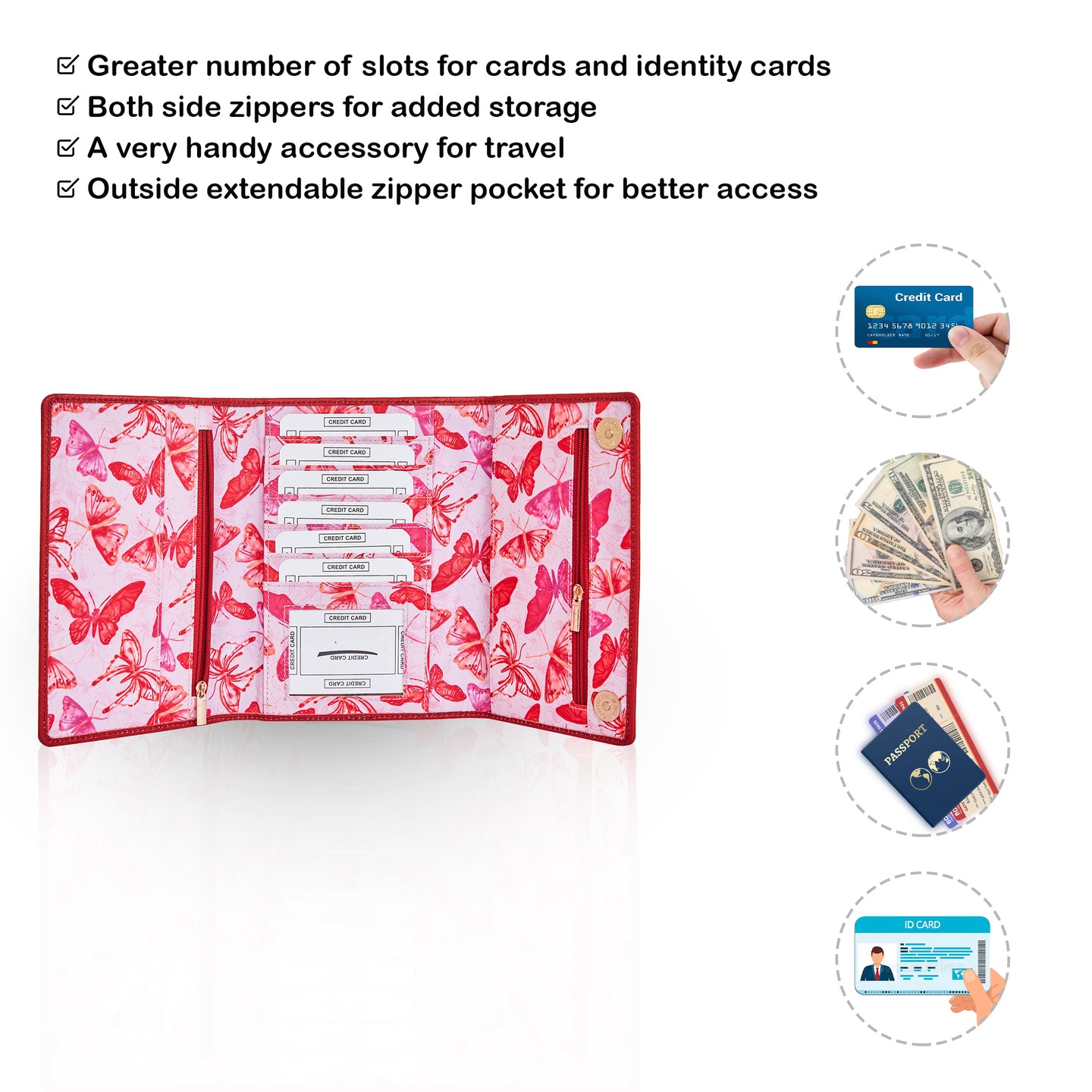 Women’s Travel Organizer – Vibrant Butterfly Print and Leather Trim